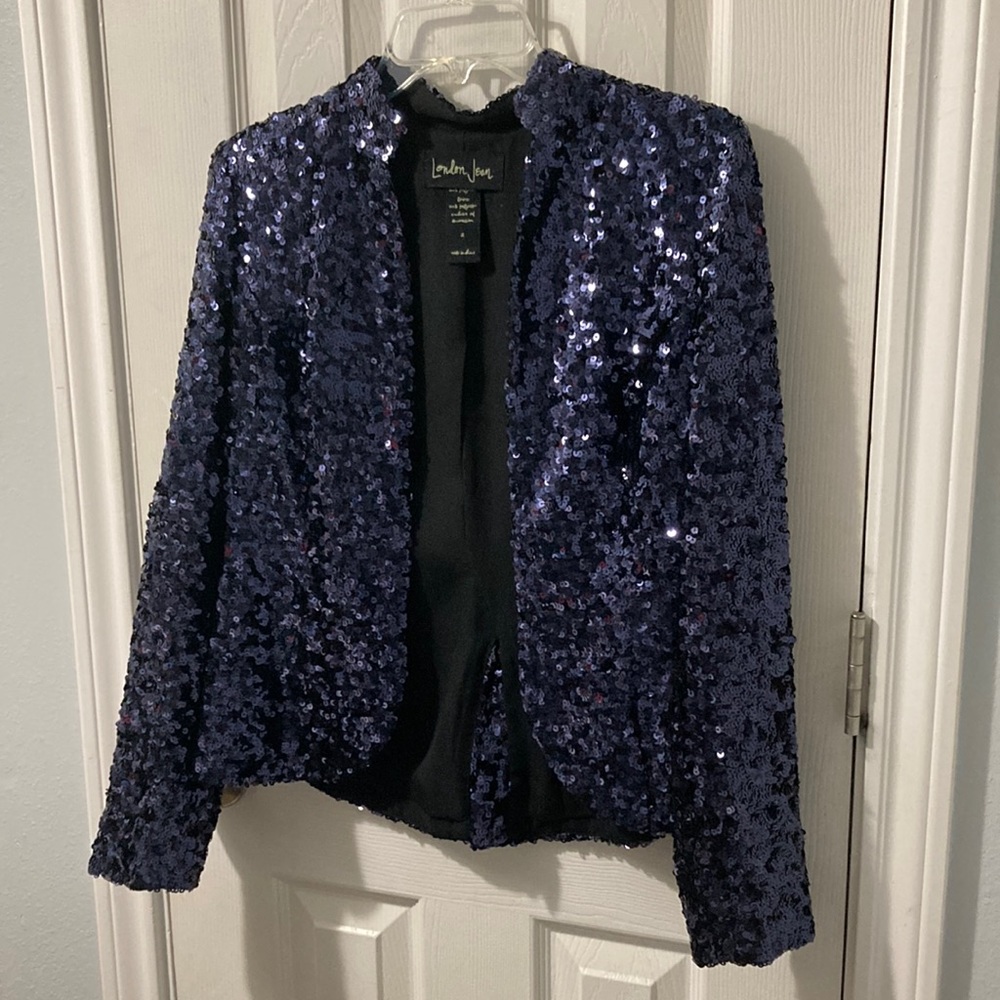 London Jean Blue Sapphire Beaded Blazer Jacket